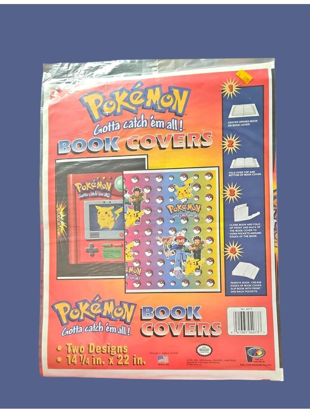 NOS - Vintage Pokémon Book Covers w/ Two Designs - 14 1/4 in. x 22 in. - USA
